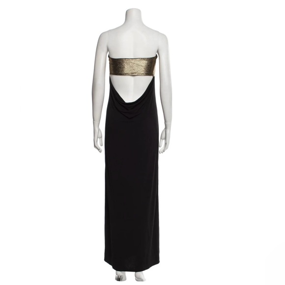 MARIE FRANCE VAN DAMME Elegant Black and Metallic Gold Strapless Dress - Picture 4 of 8